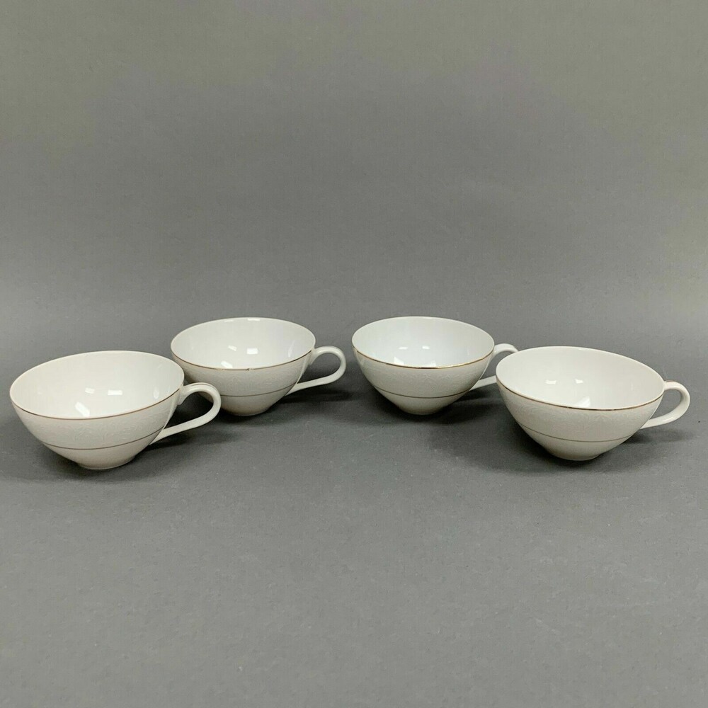 Touch of Gold Embassy Cups White Border Design Gold‎ Trim Lot of 4